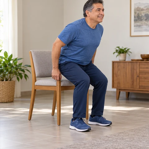 Una persona adulta practicando levantarse de una silla